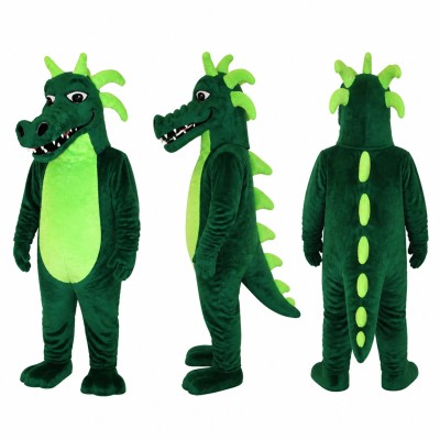 Dragon Mascot Costume in Green with Black Snout Adult