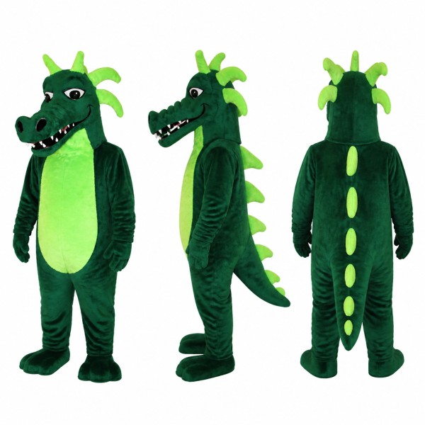 Dragon Mascot Costume in Green with Black Snout Adult