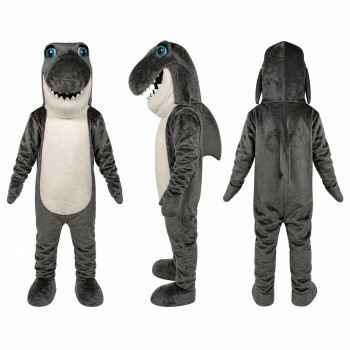 Shark Mascot Costume in Gray and White with Blue Eyes Adult