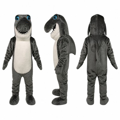 Shark Mascot Costume in Gray and White with Blue Eyes Adult