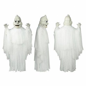 Ghost Mascot Costume in White with Tattered Robe Adult