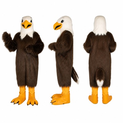 Bald Eagle Mascot Costume in Brown and White with Orange Feet Adult