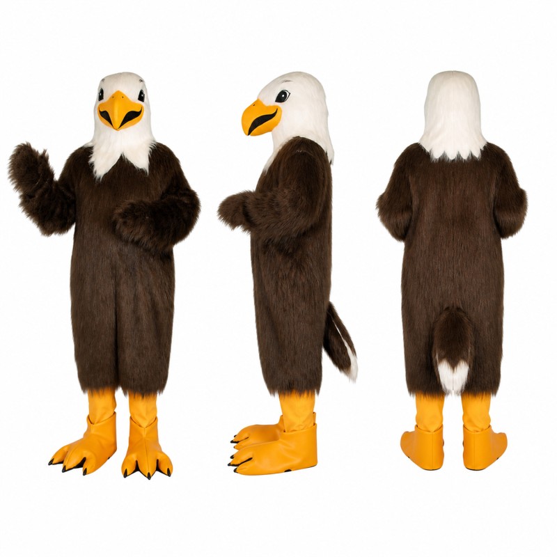Bald Eagle Mascot Costume in Brown and White with Orange Feet Adult