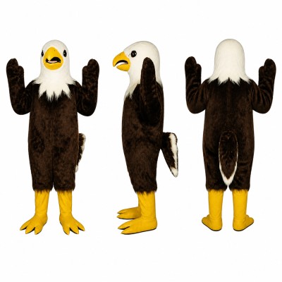 Bald Eagle Mascot Costume in Brown and White with Raised Wings Adult