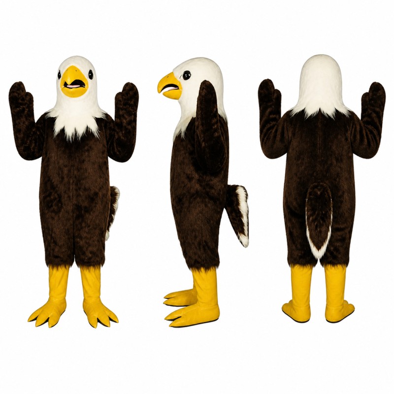 Bald Eagle Mascot Costume in Brown and White with Raised Wings Adult