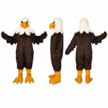 Bald Eagle Mascot Costume in Brown and White with Orange Feet Adult