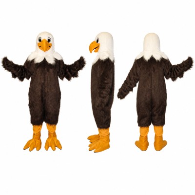 Bald Eagle Mascot Costume in Brown and White with Orange Feet Adult