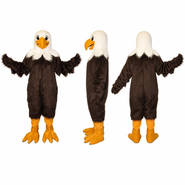 Bald Eagle Mascot Costume in Brown and White with Orange Feet Adult
