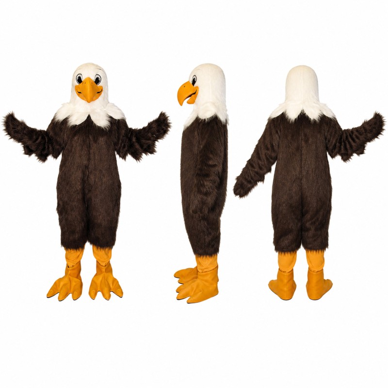 Bald Eagle Mascot Costume in Brown and White with Orange Feet Adult