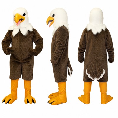 Bald Eagle Mascot Costume in Brown and White with Dark Shorts Adult