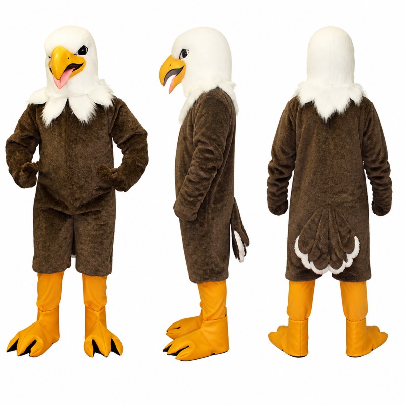 Bald Eagle Mascot Costume in Brown and White with Dark Shorts Adult