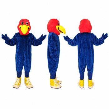 Parrot Mascot Costume in Blue with Red Face and Sneakers Adult
