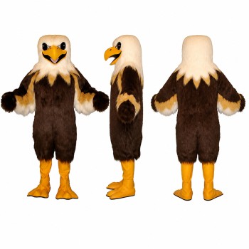 Bald Eagle Mascot Costume in Brown and White with Wide Wings Adult