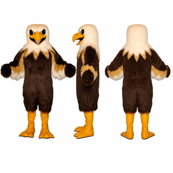 Bald Eagle Mascot Costume in Brown and White with Wide Wings Adult