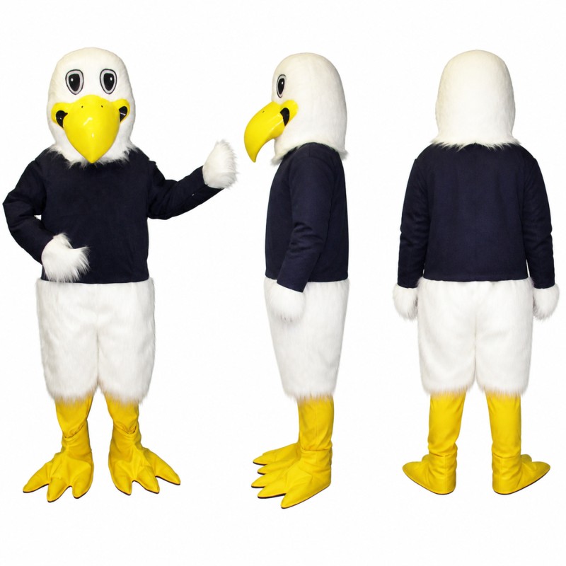 Bald Eagle Mascot Costume with Black Shirt and White Shorts Adult