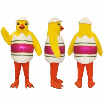 Hatching Chick Mascot Costume in Yellow with Striped Egg Shell Adult