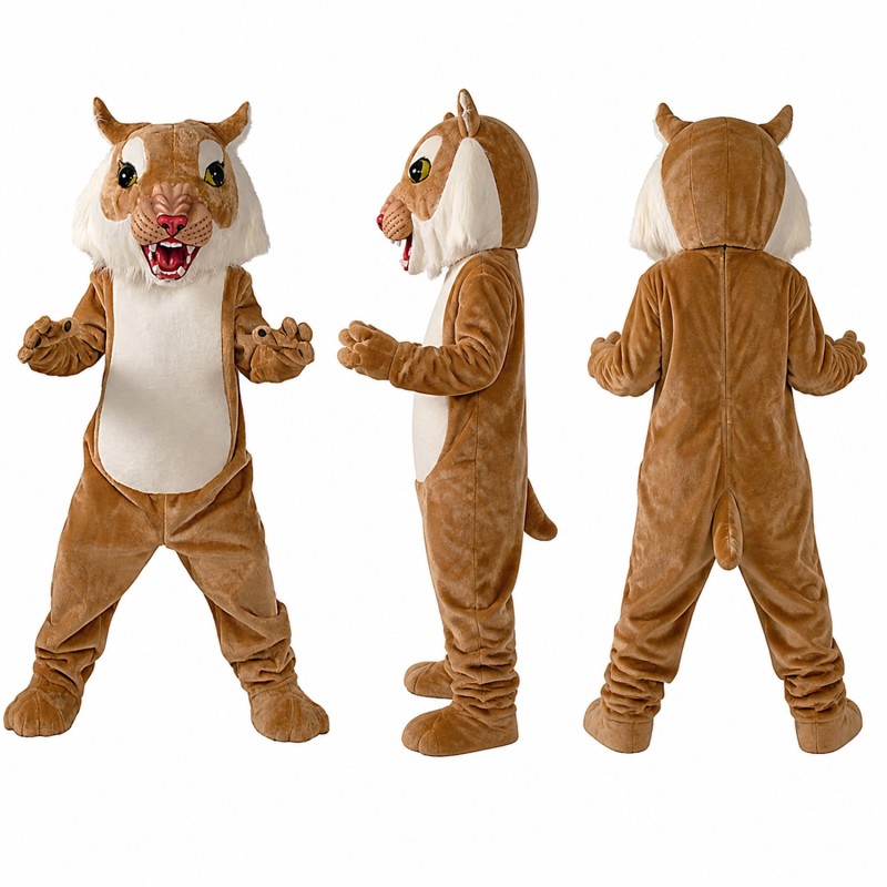 Lynx Mascot Costume in Tan with Tufted Ears Adult