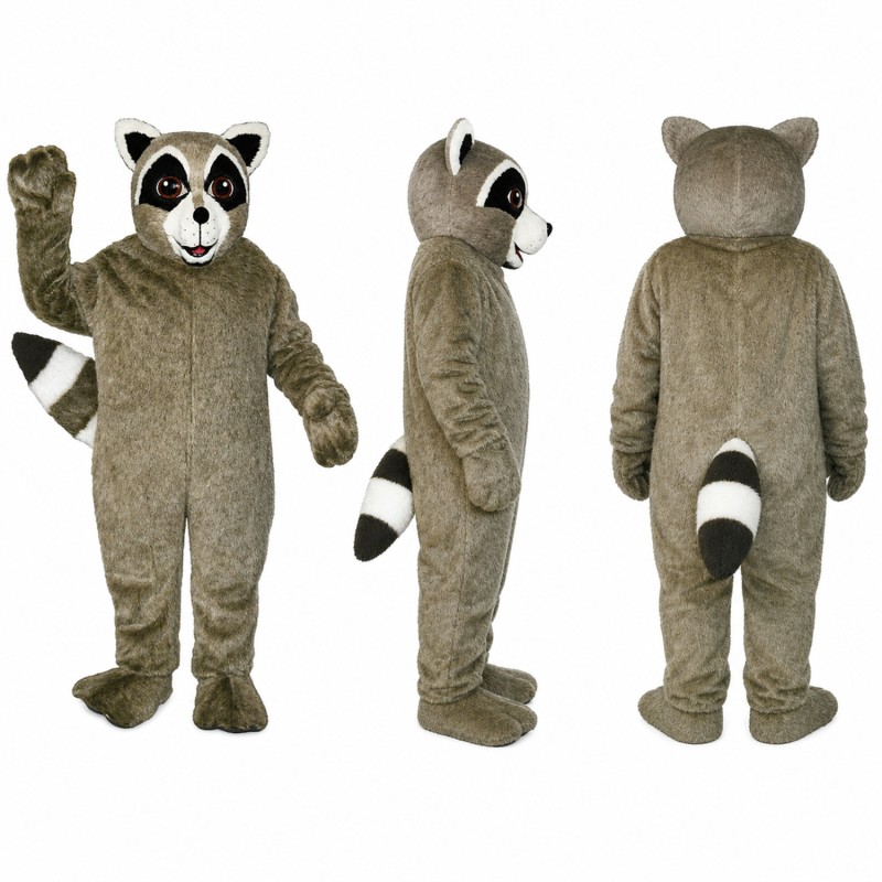 Raccoon Mascot Costume in Gray with Black Face Mask Adult