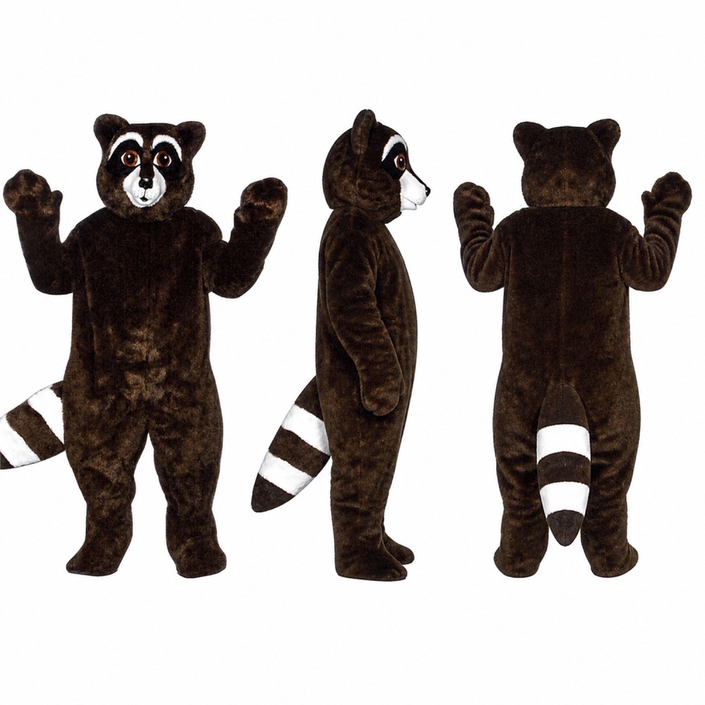Raccoon Mascot Costume in Dark Brown with Striped Tail Adult