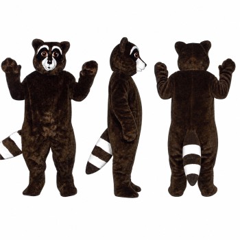 Raccoon Mascot Costume in Dark Brown with Striped Tail Adult