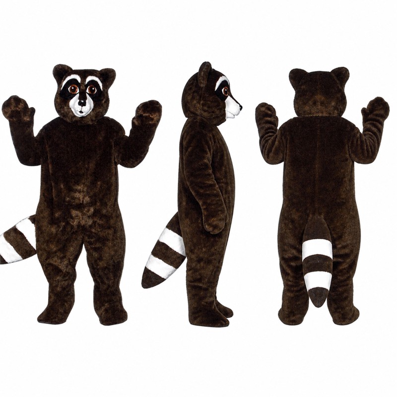 Raccoon Mascot Costume in Dark Brown with Striped Tail Adult