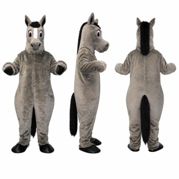 Donkey Mascot Costume in Gray with Black Mane Adult
