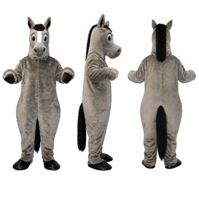 Donkey Mascot Costume in Gray with Black Mane Adult