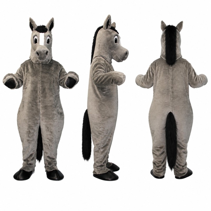 Donkey Mascot Costume in Gray with Black Mane Adult