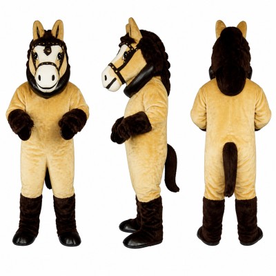 Horse Mascot Costume in Tan with Black Mane and Hooves Adult