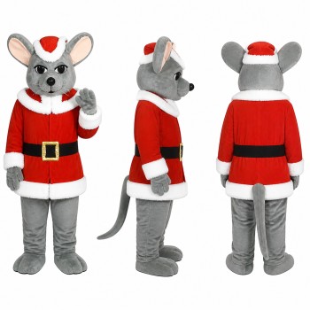 Mouse Mascot Costume in Gray with Red Santa Suit Adult