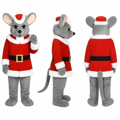 Mouse Mascot Costume in Gray with Red Santa Suit Adult