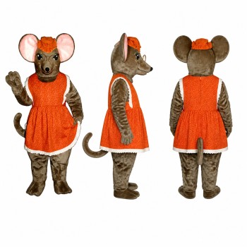 Mouse Mascot Costume in Brown with Orange Dress and Hat Adult