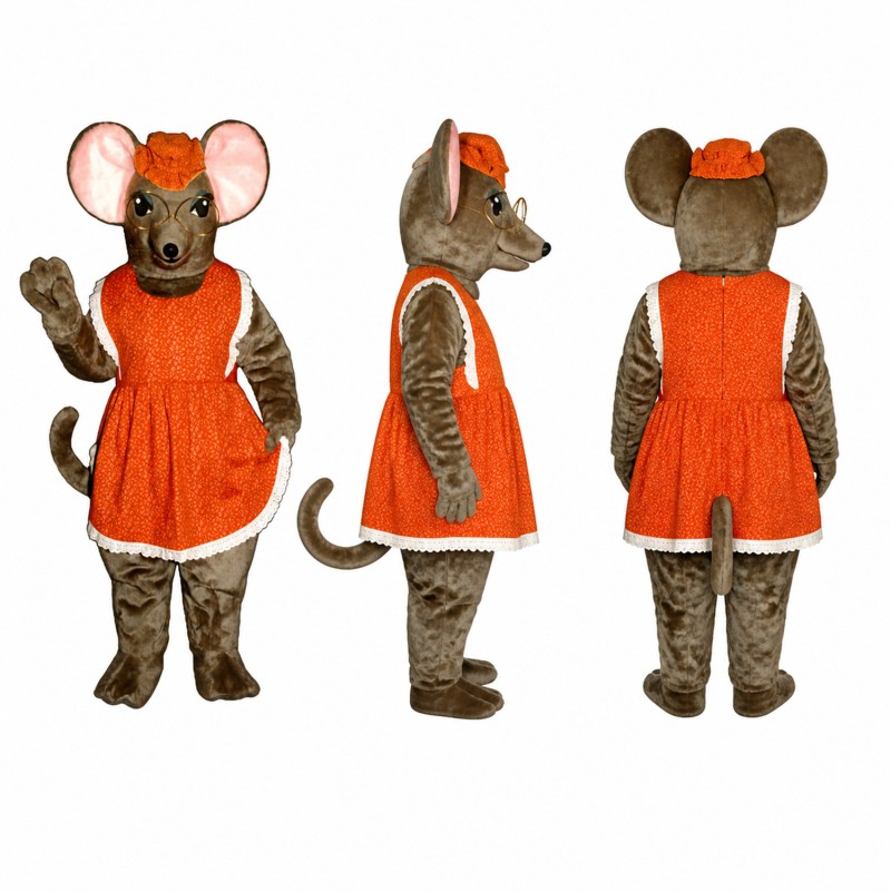 Mouse Mascot Costume in Brown with Orange Dress and Hat Adult