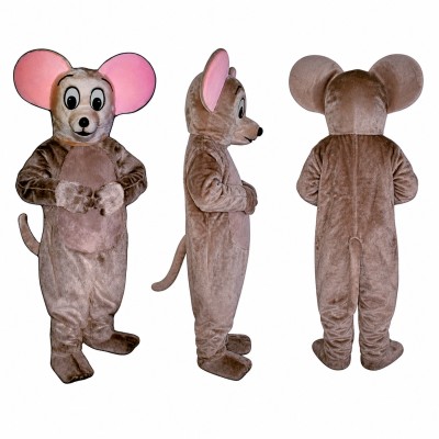 Mouse Mascot Costume in Gray with Pink Ears and Floral Outfit Adult