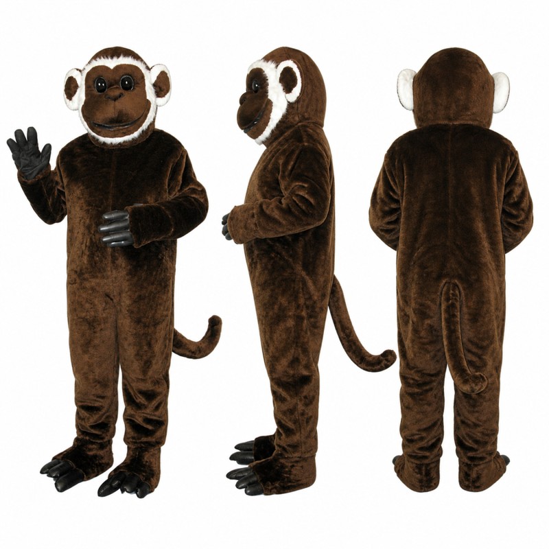Capuchin Monkey Mascot Costume in Dark Brown with Cream Face Adult