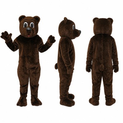 Black Bear Mascot Costume in Dark Brown with Red Mouth Adult