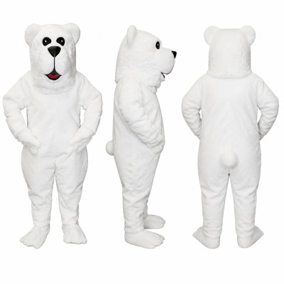 Polar Bear Mascot Costume in White with Red Tongue Adult