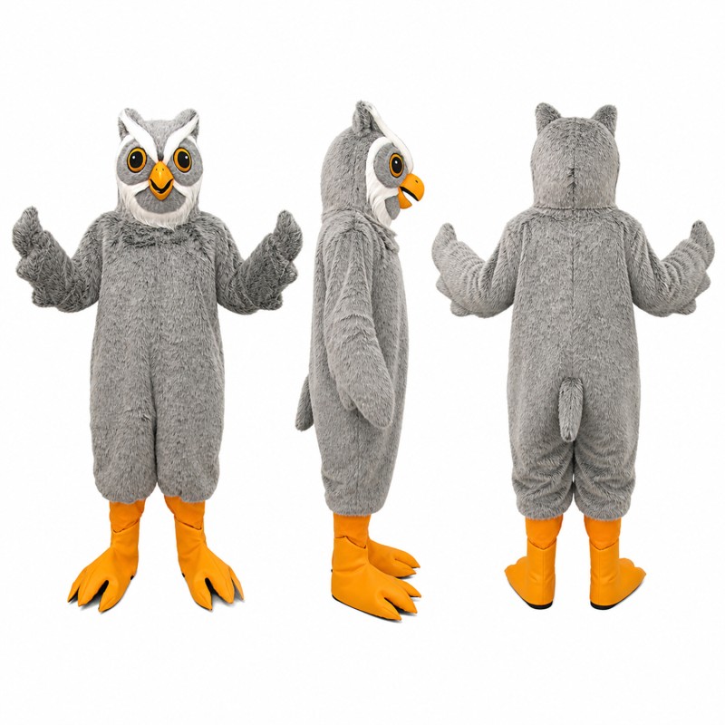 Owl Mascot Costume in Gray with Orange Feet Adult