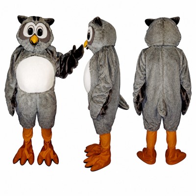 Owl Mascot Costume in Gray and Black with White Belly Adult
