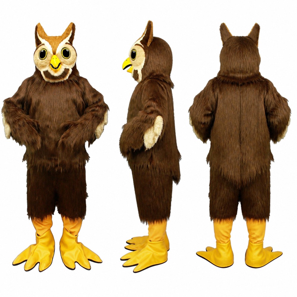 Owl Mascot Costume in Brown with Yellow Eyes Adult