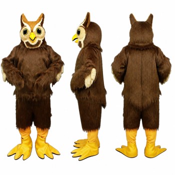 Owl Mascot Costume in Brown with Yellow Eyes Adult