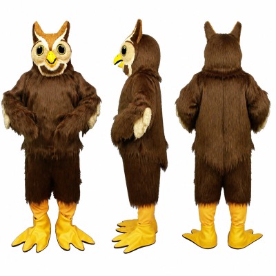 Owl Mascot Costume in Brown with Yellow Eyes Adult