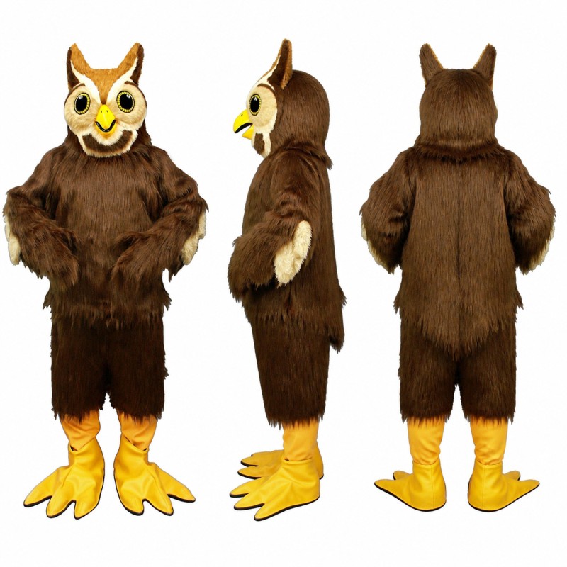 Owl Mascot Costume in Brown with Yellow Eyes Adult