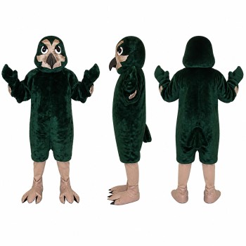 Owl Mascot Costume in Dark Green with Tan Face Adult