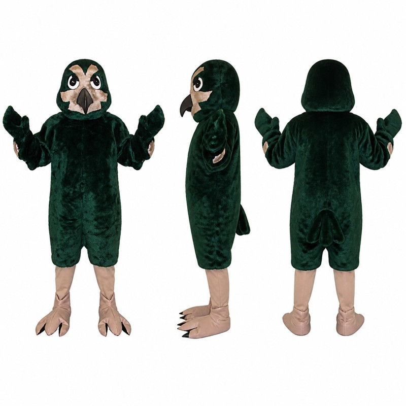 Owl Mascot Costume in Dark Green with Tan Face Adult