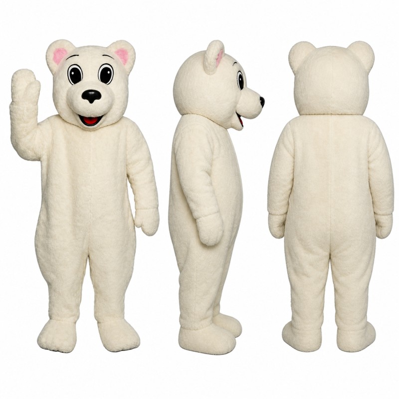 Polar Bear Mascot Costume in White with Pink Ears Adult