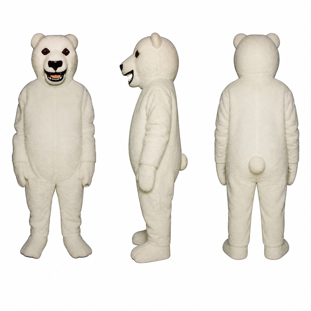 Polar Bear Mascot Costume in White with Smiling Face Adult Polar Bear Mascot Costume in White with Smiling Face Adult
