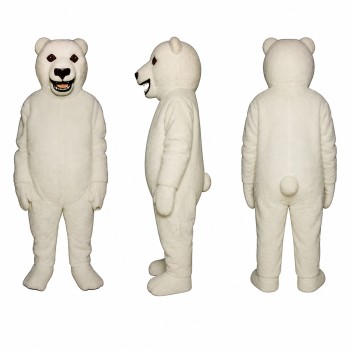 Polar Bear Mascot Costume in White with Smiling Face Adult