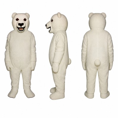 Polar Bear Mascot Costume in White with Smiling Face Adult