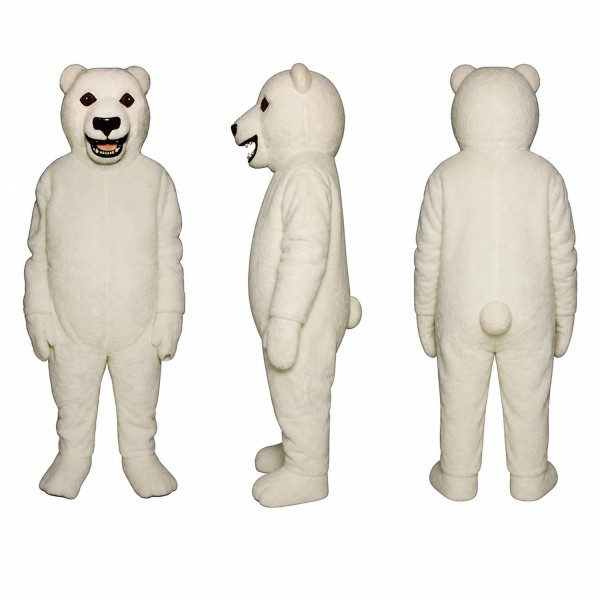 Polar Bear Mascot Costume in White with Smiling Face Adult